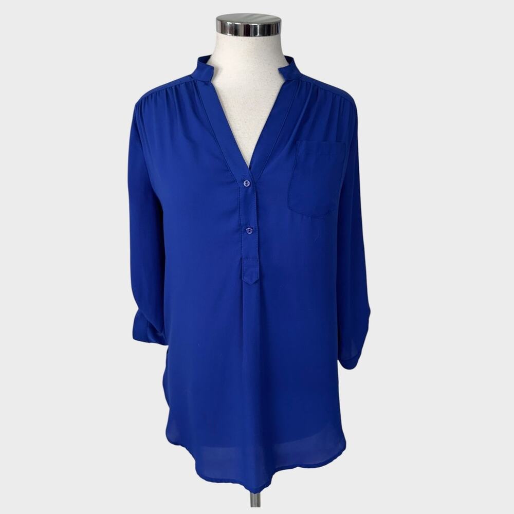 41Hawthorn Womens Small Polyester Cobalt Blue Roll Tab 3/4 Sleeves Top